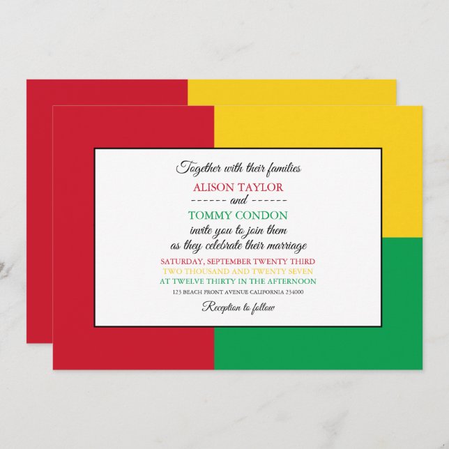 Convite Bandeira da Guiné-Bissau Casamento (Frente/Verso)