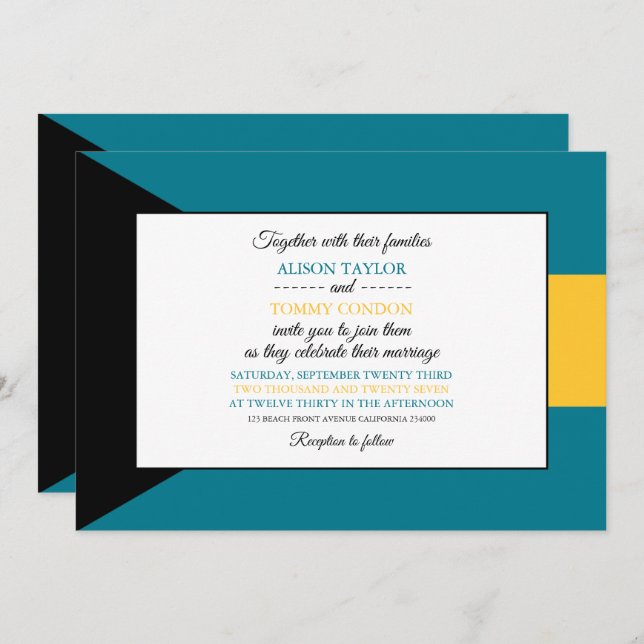 Convite Bandeira das Bahamas, Bandeira do Casamento das Ba (Frente/Verso)