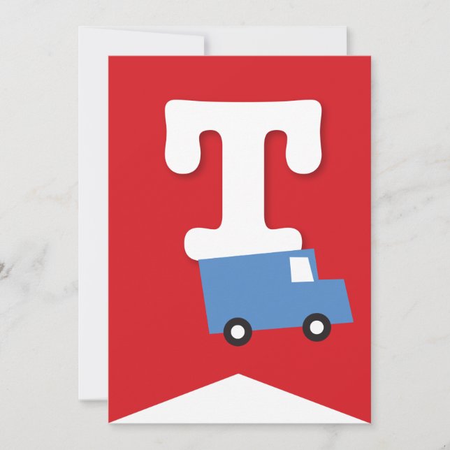 Convite Bandeira de Aniversário Feliz Brinquedos de Transp (Frente)