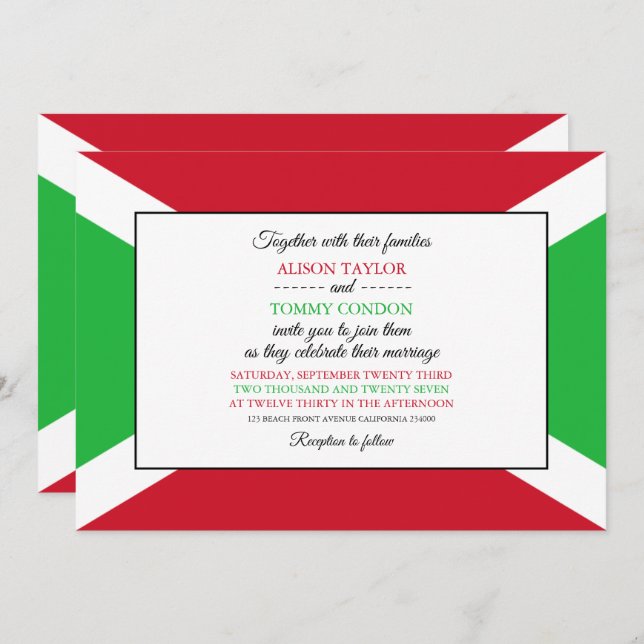 Convite Bandeira do Burundi, Bandeira do Casamento do Buru (Frente/Verso)