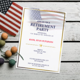 Convite Bandeira dos EUA | Transparente | Moldura Dourada 