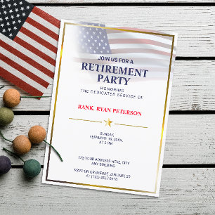 Convite Bandeira dos EUA   Transparente   Moldura Dourada 