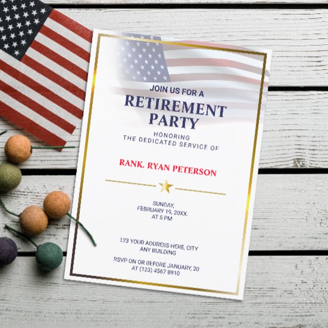 Convite Bandeira dos EUA | Transparente | Moldura Dourada  (Criador carregado)