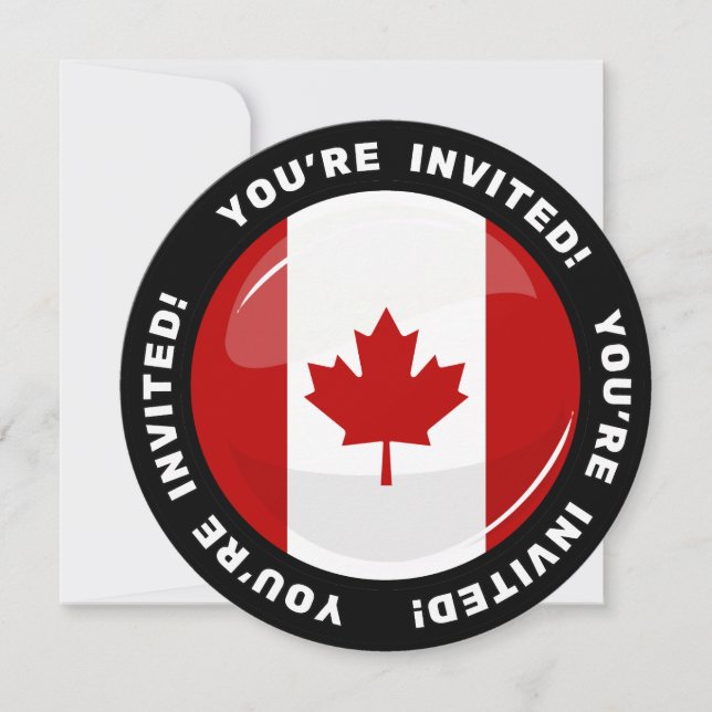 Convite Bandeira Glossy Round Canadense (Frente)
