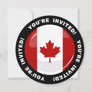 Convite Bandeira Glossy Round Canadense