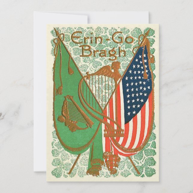 Convite Bandeira Irlandesa Americana Harpa de Erin Shamroc (Frente)