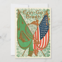 Convite Bandeira Irlandesa Americana Harpa de Erin Shamroc