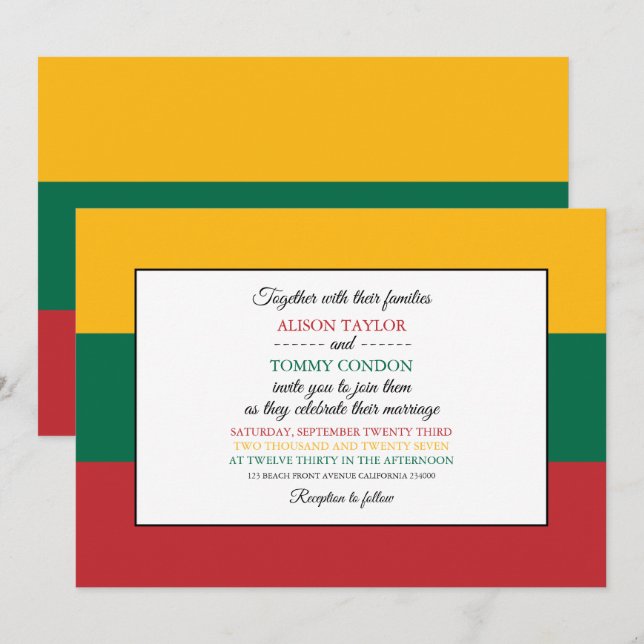 Convite Bandeira lituana, Bandeira do Casamento Lituânia (Frente/Verso)