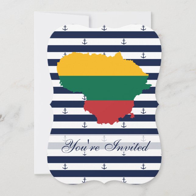 Convite Bandeira/mapa de Lithuania em fundo listrado (Frente)
