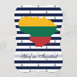 Convite Bandeira/mapa de Lithuania em fundo listrado