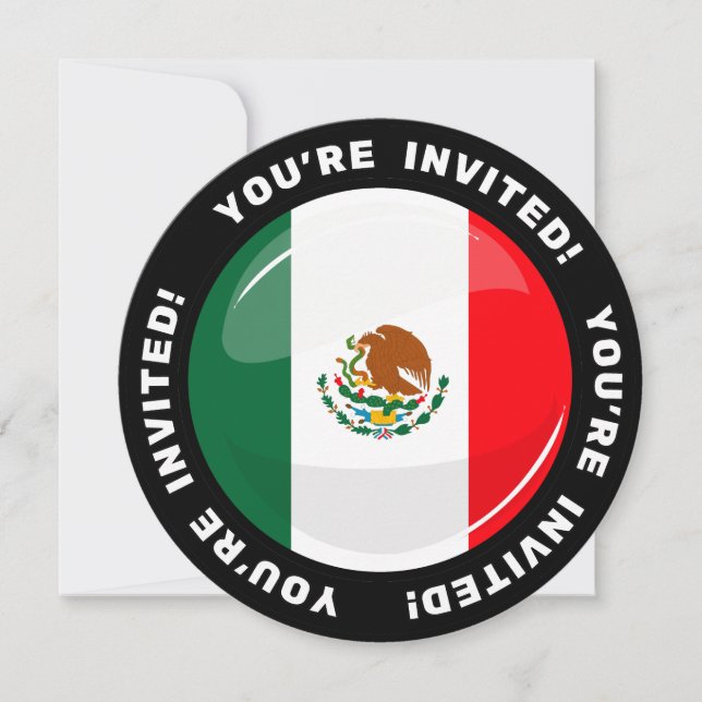Convite Bandeira mexicana redonda lustrosa (Frente)