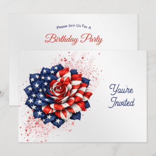 Convite Bandeira Patriótica Ilustração Floral Aniversário