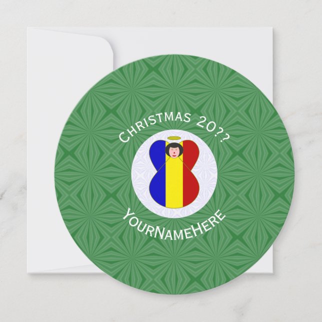 Convite Bandeira Romena Anjo Natal Personalizar Redondo (Frente)