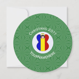 Convite Bandeira Romena Anjo Natal Personalizar Redondo