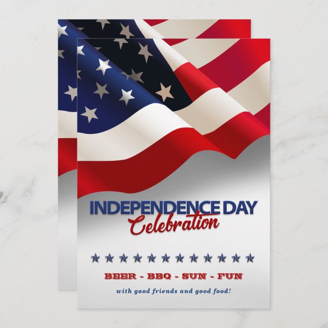 Convite Bandeira Vermelha, Branca e Azul Americana 4º do P (Frente/Verso)