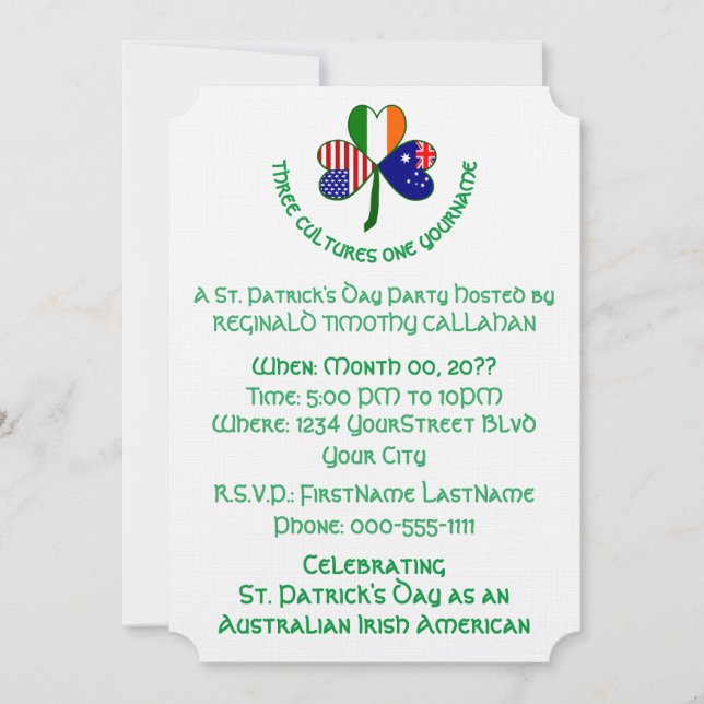 Convite Bandeiras da Austrália Irlanda EUA Trevo (Frente)