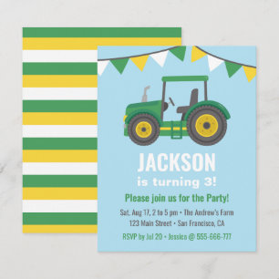 Convite Bandeiras de Bunting de Trator Verde para Festa de