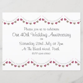 Convite Bandeirolas de coração de lã 40º Aniversário de Bo