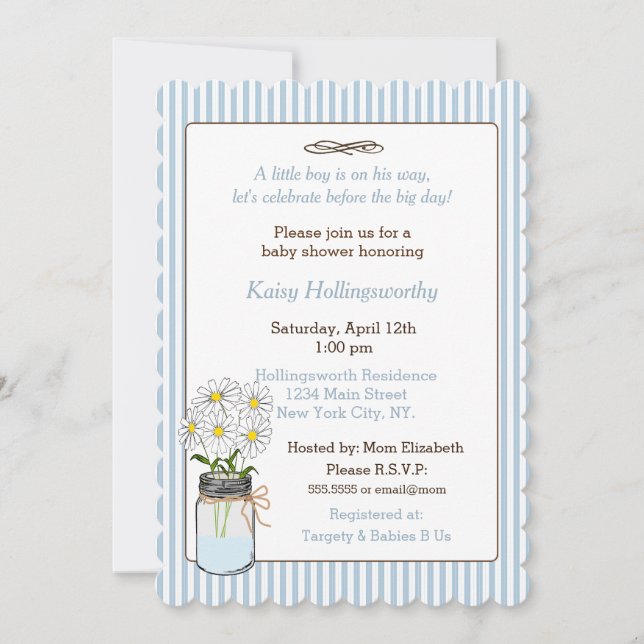 Convite Banhas Azuis com Chá de fraldas de Jar Mason (Frente)