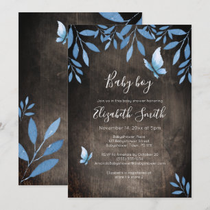 Convite Banheira azul-aquática russa, borboleta floral