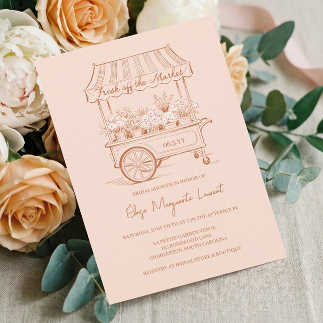 Convite Banho de Noiva com Carrinho de Flores Recém Chegad (Fresh Off The Market Floral Cart Bridal Shower Invitation)
