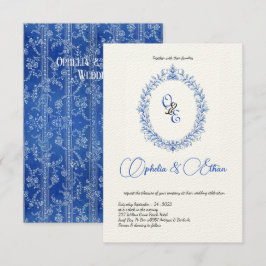 Convite Banho Floral Monograma Azul Vitoriano