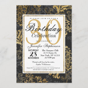 Convite Banho Sujo Elegante Dourado, Preto e Floral de Cin