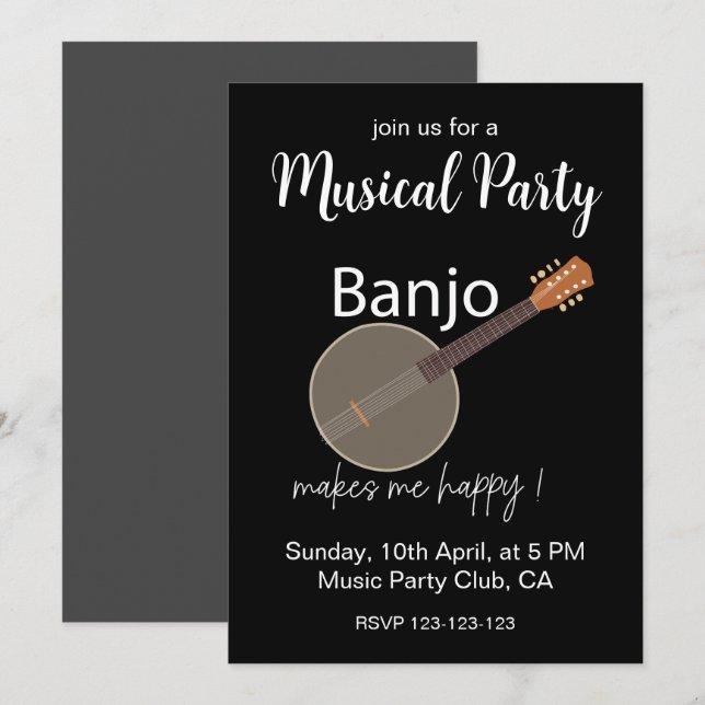 Convite Banjo Me Faz Feliz Festa Musical (Frente/Verso)