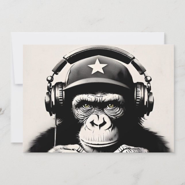 Convite Banksy DJ Monkey Gorilla Chimp Art Impressão (Frente)