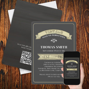Convite Banner de Aniversário Dourado Vintage Simples com