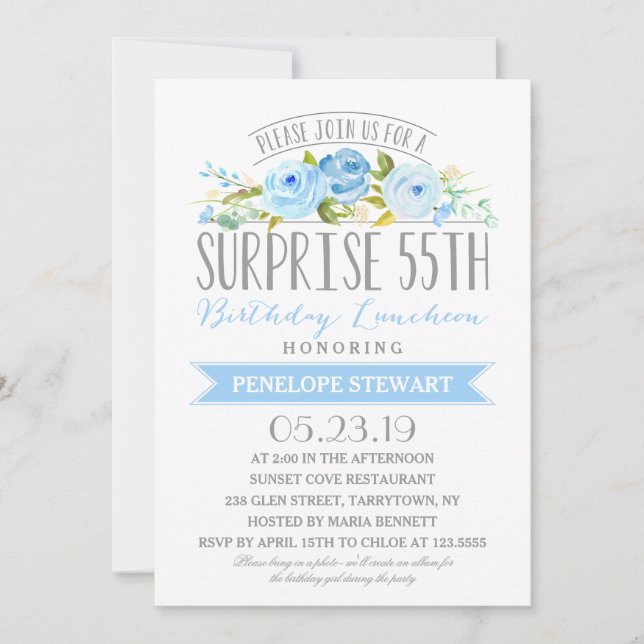 Convite Banner de rosa Surpresa 55º Aniversário do Anivers (Frente)