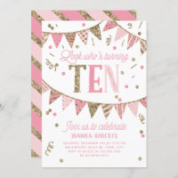 Banner digital rosa e Dourada 10ª Festa de anivers