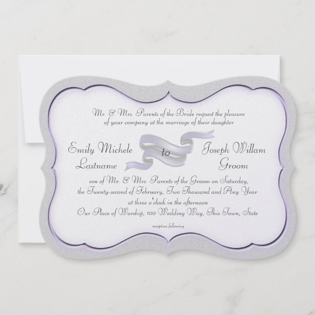 Convite Banner e Escalas de Fita de Lavanda e Prata (Frente)