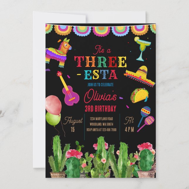Convite Banner mexicano Fiesta Three-Esta Girl Birthday (Frente)