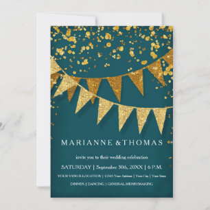 Convite Banner Moderno do Pennant w Glitter Caindo Confett