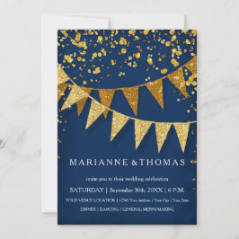 Convite Banner Moderno do Pennant w Glitter Caindo Confett
