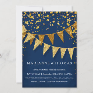 Convite Banner Moderno do Pennant w Glitter Caindo Confett