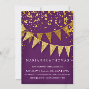 Convite Banner Moderno do Pennant w Glitter Caindo Confett