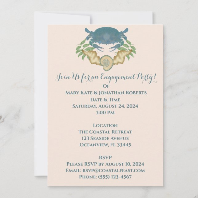 Convite Banquete de Caranguejo Elegante-Engajamento Carang (Frente)