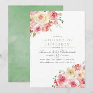 Convite Banquete de Noivas em Aquarela Rosa e Sage