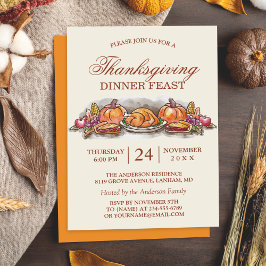 Convite Banquete Jante de Ação de Graças com a Turquia Pum