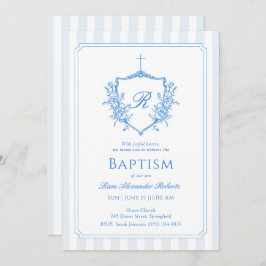 Convite Bap do Monograma do Pó Azul Clássico