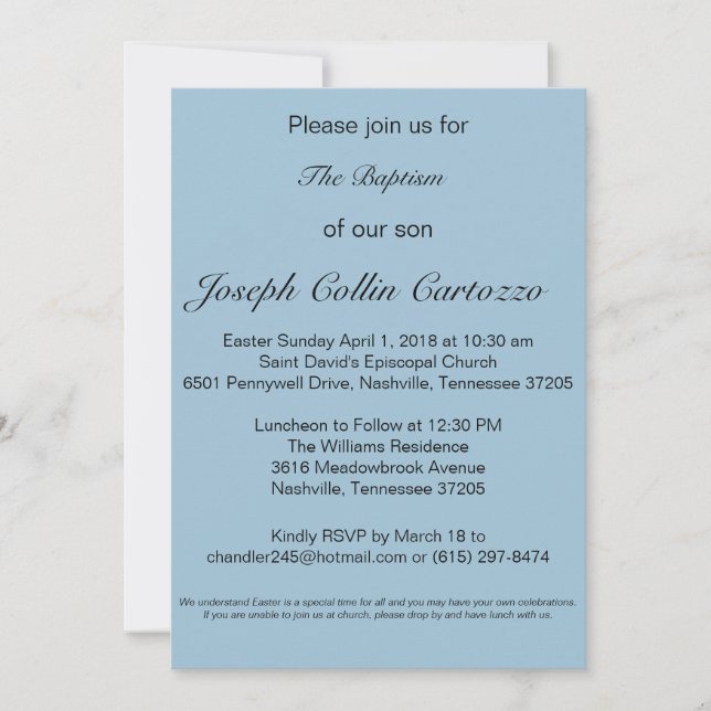 Convite Baptisim convida (Frente)