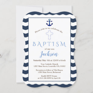 Convite Baptism   Âncora de ondas Marinhos náutica