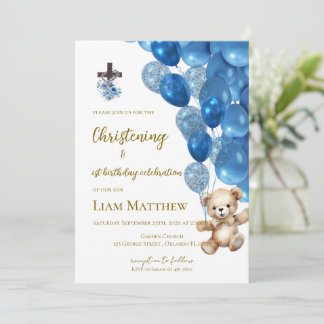 Convite Baptism and first birthday invitation with balloon