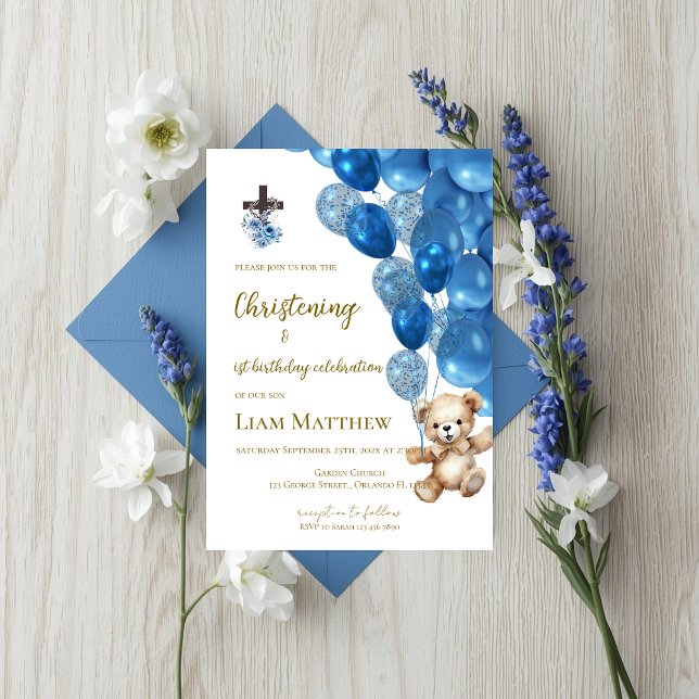 Convite Baptism and first birthday invitation with balloon (Criador carregado)