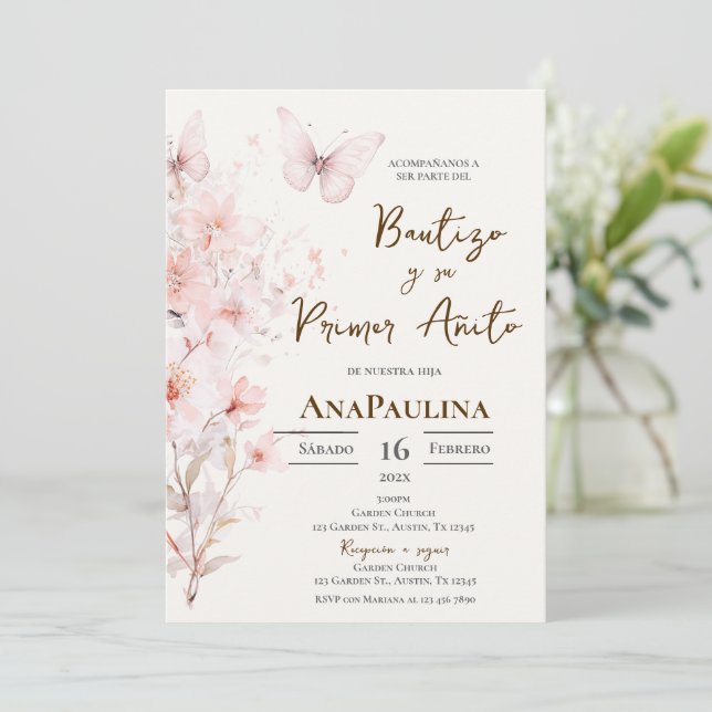 Convite Baptism and first year invitation in Spanish (Em pé/Frente)