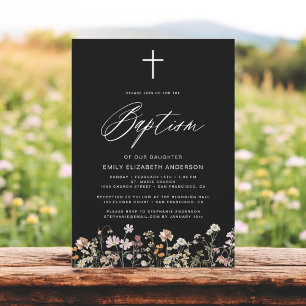 Convite Baptism Black Script