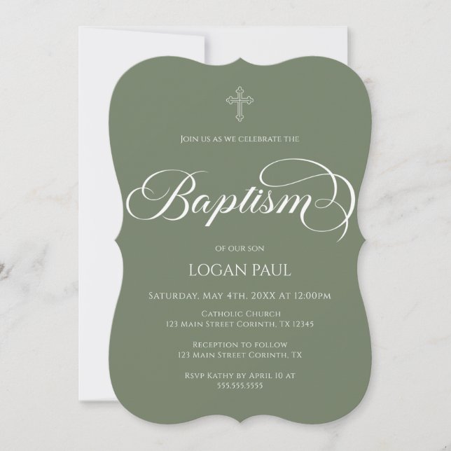Convite Baptism boho modern Green Invitation (Frente)