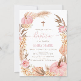 Convite Baptism Boho Pampas Pink Pumpkin